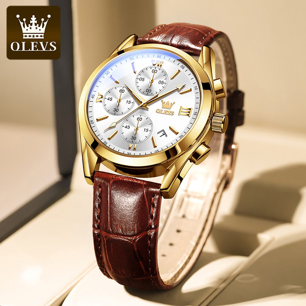 OLEVS 2872 Chronograph Men's W - đánh giá và giá Leather Watch Band Men