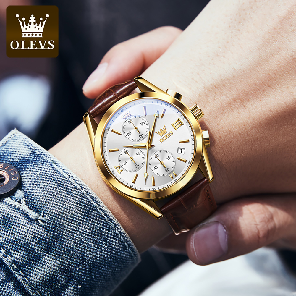 OLEVS 2872 Chronograph Men's W - đánh giá và giá Leather Watch Band Men