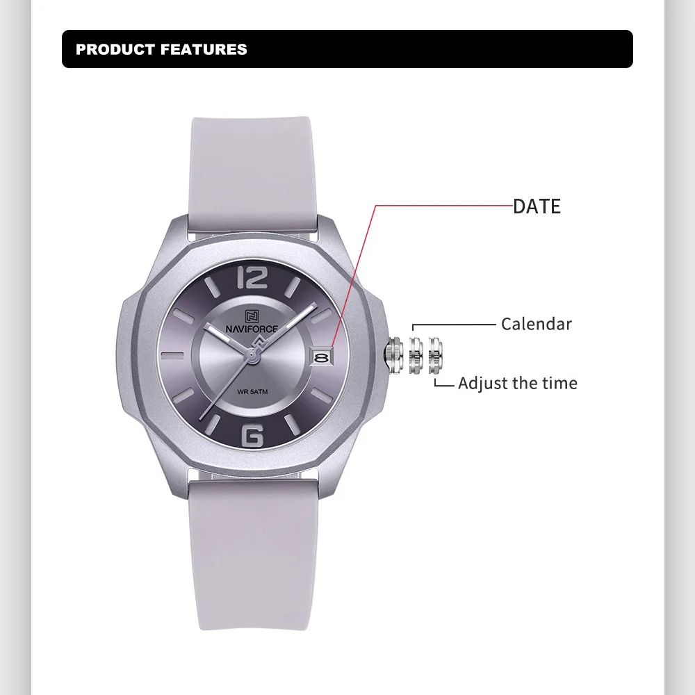 NAVIFORCE 7107 Watch for Women - đánh giá và giá Silicone Band Women